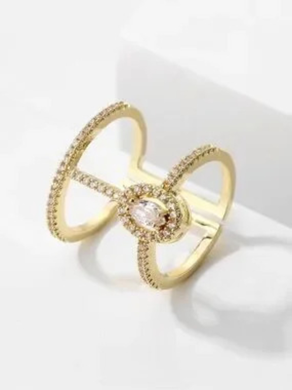 Gold Marquise Crystal Double Band Ring